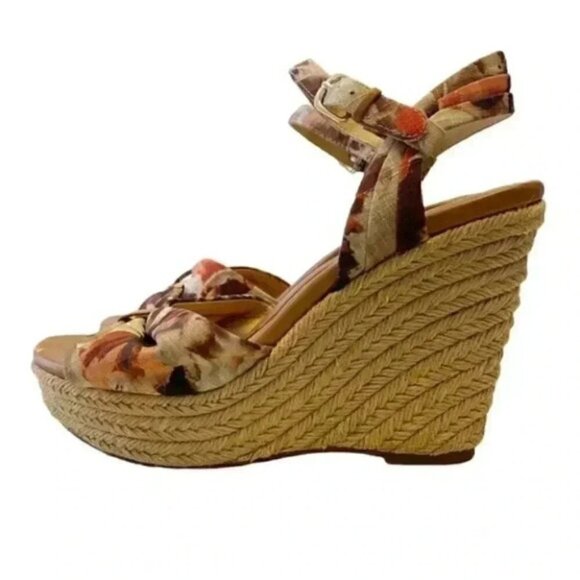 Softt Peggie Platform Wedge Espadrilles Sandals Jute Tan Brown Floral Size 9.5 - Picture 5 of 15